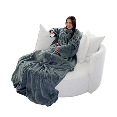 Image of Brandsseller Wearable Snuggle Blanket Adult with Sleeves and Pockets approx. 67&quot; x 79&quot; Beige