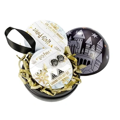 Image of Official Harry Potter Hogwarts Castle with Earring Set Christmas Bauble by The Carat Shop,HPCB0179