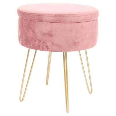 Image of Harbour Housewares 1x Pink/Gold H45 x D36cm Round Velvet Storage Footstool Living Room Dressing Table Ottoman Pouffe Chair Seat
