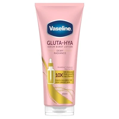 Image of Vaseline Gluta Hya Dewy Radiance Serum Burst Lotion moisturiser with antioxidants 10x more powerful than vitamin C* For dewy, radiant skin in 5 days 200 ml