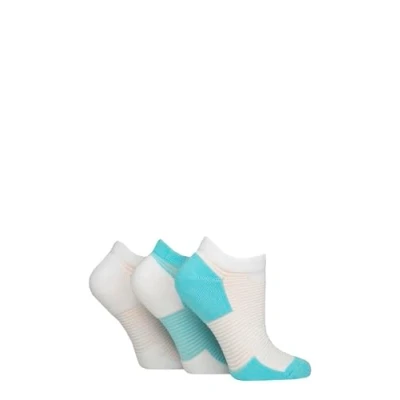 Image of Women&#039;s 3 Pair Elle Sheer Stripe Cushioned Heel and Toe Sports Bamboo Trainer Socks White / Aqua 4 8