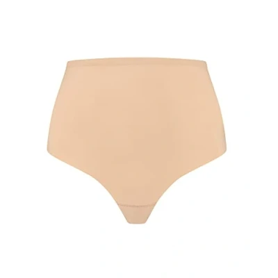 Image of Bye Bra Sculpting Mid Waist Thong, Laser Cut Edges, Silicone Straps, Shapewear For Women, Shapewear, Collection, Beige, S