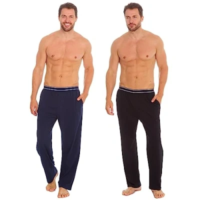 Image of INSIGNIA 2 Pack Mens Plain Jersey Pyjama Lounge Bottoms Pants (Black Navy comfort top, XXL)