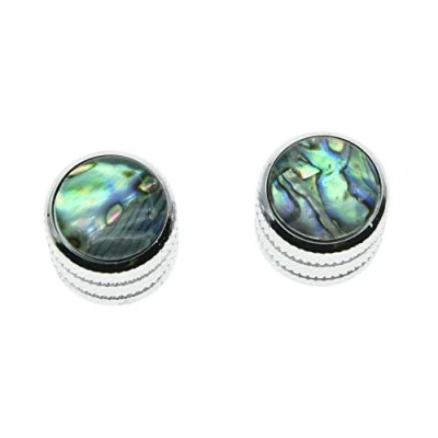 Image of KAISH Chrome Set of 2 Push on Fit Abalone Top Guitar Knobs Dome Bass Knob for Tele/Telecaster