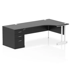 Image of Impulse 1800 RH Crescent Desk Black/White Cantilever 800 High Ped
