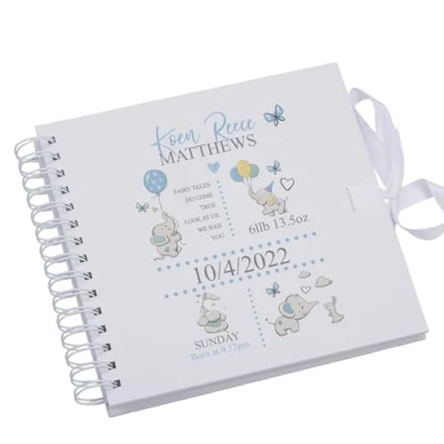 Image of Personalised Baby Boy Elephants Design Scrapbook Photo Album