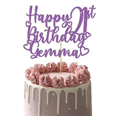 Image of GuteGifts Personalised Any Age Name Happy Birthday Cake Topper Customized with Love Hearts Party Decoration 13th 16th 18th 21st 30th 40th 50th 60th (Lilac)