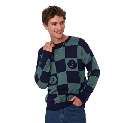 Image of Trendyol Man Young Fitted Basic Crew Neck Knitwear Sweater Blue