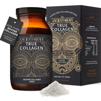 Image of Ancient + Brave True Collagen 200g Grass Fed Bovine Powder 100% Hydrolysed Peptides (Type 1) High Protein suppliments for Women,Fasting, Beauty Keto Skin, Hair &amp; Nail Health