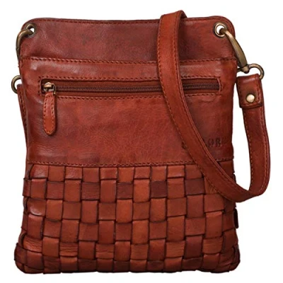 Image of STILORD &#039;Sophie&#039; Shoulder Bag Women Small Leather Handbag Braided Crossbody Vintage Evening Party in Genuine Leather, Colour:Cognac Used