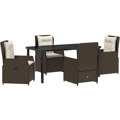 Image of vidaXL 5 Piece Garden Dining Set Brown Poly Rattan