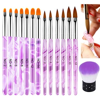 Image of 14 PCS UV Gel Nail Brush Set, EBANKU Art Tips Builder Painting Pen Dust Remover Brushes Powder Design for Women Girls