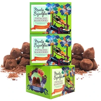 Image of Monty Bojangles Pistachio Marooned 3 Gift Boxes Choose from 10 Flavours Cocoa Dusted Truffles, x 100g (Gift Pack 300g)