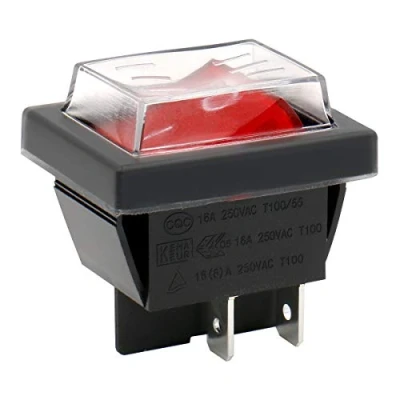 Image of Heschen Rocker Switch ON OFF DPST 4 Terminals Red Light 16A 250VAC with Waterproof Cover (1)