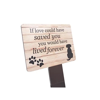 Image of Dog Memorial Plaque with Ground Stake, Garden Grave Marker Perfect pet tribute a choice of remembrance poems. Waterproof and hardwearing. Shipped Globally. (Lived Forever)