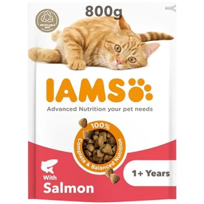 Image of IAMS Complete Dry Cat Food for Adult 1+ Cats with Salmon 800 g