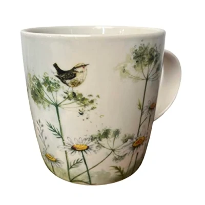 Image of Alex Clark Wren and Cow Parsley Mug Wildflowers Birds Original Artwork Cup for Nature Lovers Gift Ideas Perfect Coffee &amp; Tea Vegan Friendly Designed in The UK...