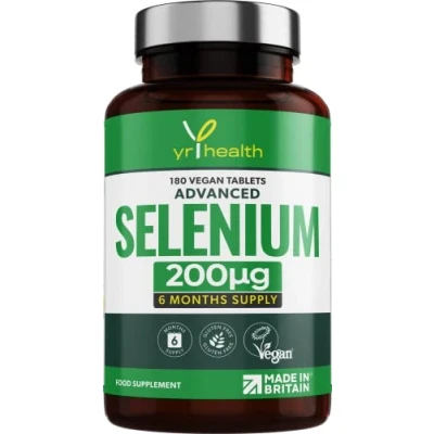 Image of Selenium 200mcg Tablets 180 Vegan Society Registered Pills, for Thyroid and Immune Health, Hair, Skin Nails 6 Month Supply Not Capsules Made in The UK by YrHealth