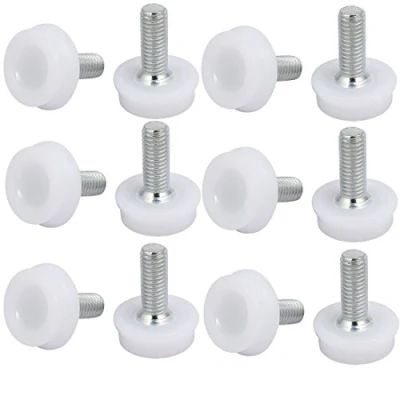 Image of sourcing map D25 M8x20mm Plastic Base Furniture Glide Adjustable Leveling Foot White Silver Tone 12pcs