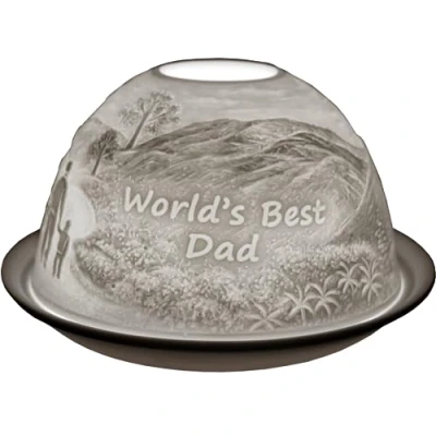 Image of Cello Porcelain Tealight Holder Dome, World&#039;s Best Dad Design, Candle Projecting a 3D Loving Image. Ornament for Dad.