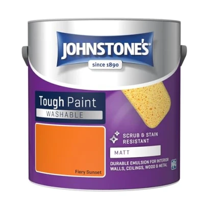 Image of Johnstone&#039;s Washable Paint Fiery Sunset Matt Finish Emulsion Highly Durable Stain Resistant Non Toxic &amp; Low Odour 12m2 Coverage per Litre 2.5L