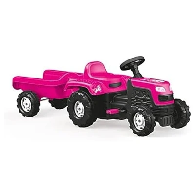 Image of Dolu Unicorn Tractor Pedal Operated &amp; Trailer Pink Powered Ride on and for Kids Aged 3 to 5, Vehicle Children