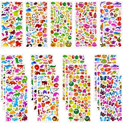 Image of Vicloon Big 3D Stickers for Kids Puffy 600+ Children 12 Variety Sheets Rewarding Gifts Scrapbooking Including Dinosaur, Fish, Butterfly, Bear, Panda, Rabbit and More
