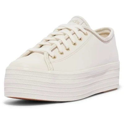 Image of Keds Women&#039;s Triple Up Sneaker, White/Gold, 6.5 UK