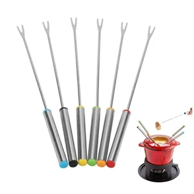 Image of 24cm Stainless Steel Fruit Chocolate Fountain Cheese Forks6Pcs Marshmallow Roasting Sticks for Camping Campfire Party Picnic Meal Buffet(The Burner Not Included) Knives and Forks