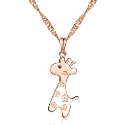 Image of Yumilok Jewelry 925 Sterling Silver Cubic Zirconia Rose Gold Plated Lovely Giraffe Sika Deer Pendant Necklace for Women/Girls