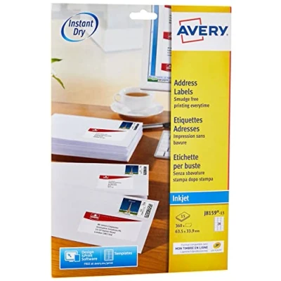 Image of AVERY 360 Custom White Self Adhesive Address Labels Size 63.5 x 33.9mm Inkjet Printing