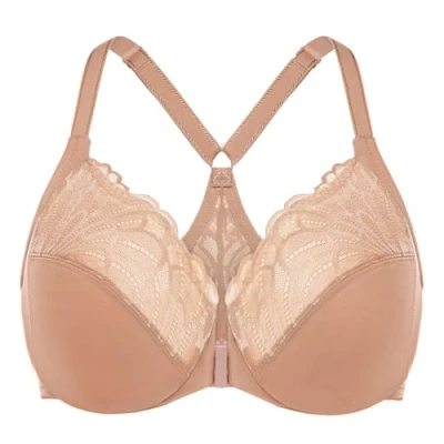 Image of MELENECA Women&#039;s Front Fastening Racerback Plus Size Stretch Lace Underwire Unlined Bras Cappuccino 36C