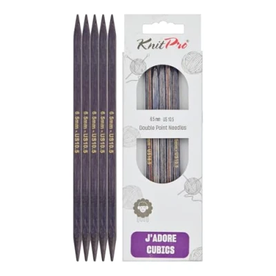 Image of KnitPro J’Adore Cubics Double Pointed Knitting Needles Sets of 5 Wooden Pins for Socks Hats Mittens Short Round 15cm x 6.50mm, Purple, 26 1910101022