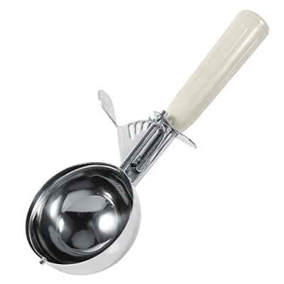 Image of Kitchen Stainless Steel Fruit Cake Dessert Ice Cream Scoop Spoon Cookie Melon Soft Silicone Hand Grips Trigger Release Tablespoon Dishwasher Safe Utensils Accessories(6.8CM)