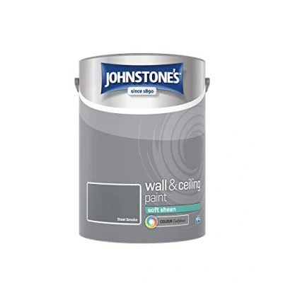 Image of Johnstone&#039;s Wall &amp; Ceiling Paint Steel Smoke Soft Sheen Finish Emulsion Fantastic Coverage Easy to Apply Dry in 1 2 Hours 12m2 per Litre 5L