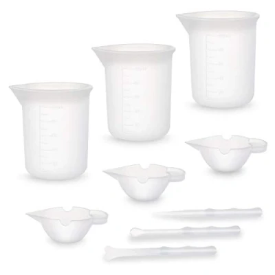 Image of Zocipro 9Pcs Silicone Measuring Cups for Epoxy Resin, Including 3Pcs 100ml Non Stick Mixing &amp; 10ml Stir Sticks, DIY Resin Casting Painting