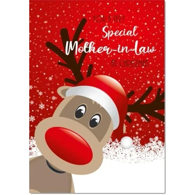 Image of doodlecards Mother in Law Christmas Card Rudolph Snow Medium Size for with Plain Envelope