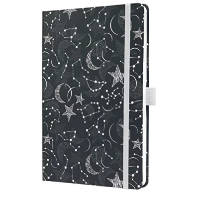 Image of SIGEL JN349 Jolie Notebook, Cosmic Fantasy Black , lined, 13,5 x 20,3 cm, hardcover, 174 pages, Black, White