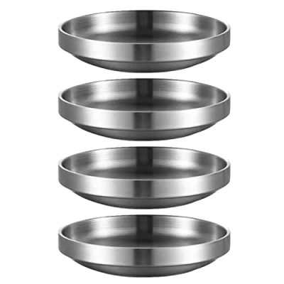 Image of INCAUCA 11.5cm Stainless Steel Soy Sauce Dishes, Double Walled Mini Chip and Dip Bowls, Dipping Ramekin, Seasoning Cups, Metal Small Side Dish Bowls for Condiment Sushi Ketchup, Silver