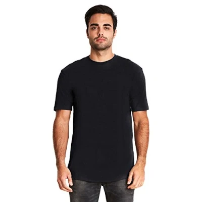 Image of Mens Cotton Long Body Crew Shirt, BLACK Shirt S