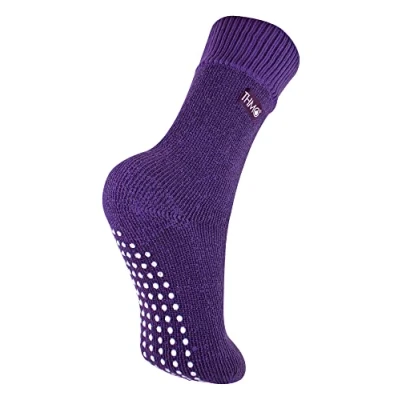 Image of THMO Kids Indoor Slipper Socks with Grippers Thick &amp; Warm Comfort Loose Top Non Slip Thermal (4 5, Purple)