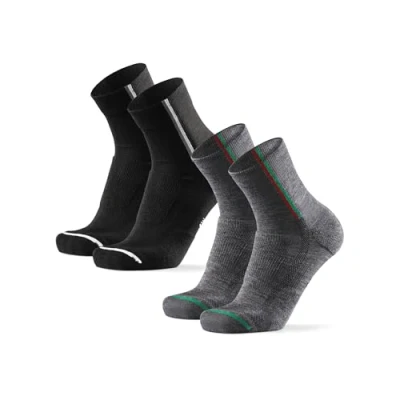 Image of DANISH ENDURANCE Cycling Socks, Merino Wool, Winter Thermal Bike Men &amp; Women, 2 Pack, Multicolour (1x Black, 1x Grey), 9 12