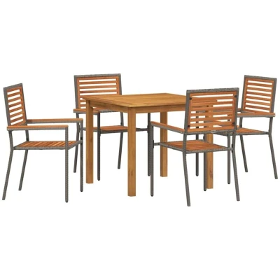 Image of vidaXL 5 Piece Garden Dining Set Grey Poly Rattan Acacia