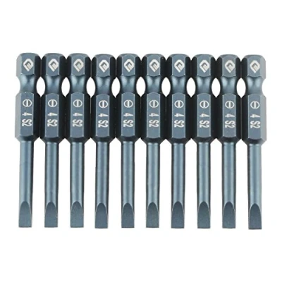 Image of 10pcs 50mm Slotted Screwdriver Bits Set Magnetic Flat Head 1/4 Inch Hex Shank Alloy Steel H6.3*50*SL4mm