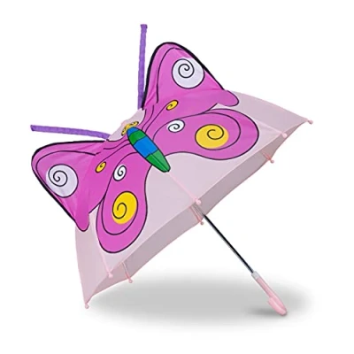 Image of Relaxdays 10022286_624 Children’s 3D Butterfly, Kids Umbrella for Girls, Animal Print, Pink, 59 x 8 6 cm