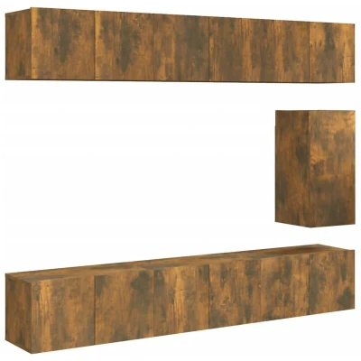 Image of vidaXL 7 Piece TV Cabinet Set Smoked Oak Engineered Wood