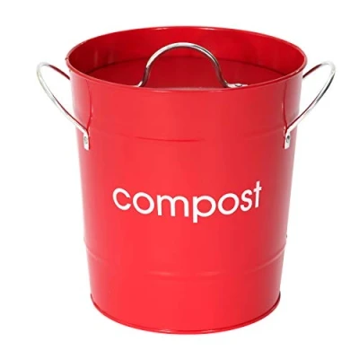 Image of Premier Housewares 510017 Compost Bin Red Kitchen Steel Garden Outdoor Zinc Bins Bin, H21 x W19 D19cm