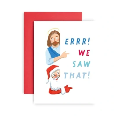 Image of Huxters Funny Christmas card for her him men Mum Friend Jesus Santa Watching We Saw That Gift Brother Dad 17 by 12cm