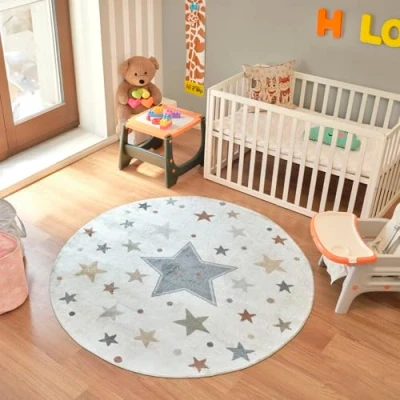 Image of Livabliss Stars large Kids Area Rug 160x160 cm Cream and Blue