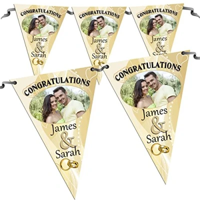 Image of Personalised Congratulations Wedding Engagement Anniversary Flag Banner Bunting N12 10 Flags inc ribbon Hanging Decoration